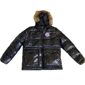 Reason Brand Men's Quilted Icy Puffer Black Jacket Hooded Faux Fur Insulated M